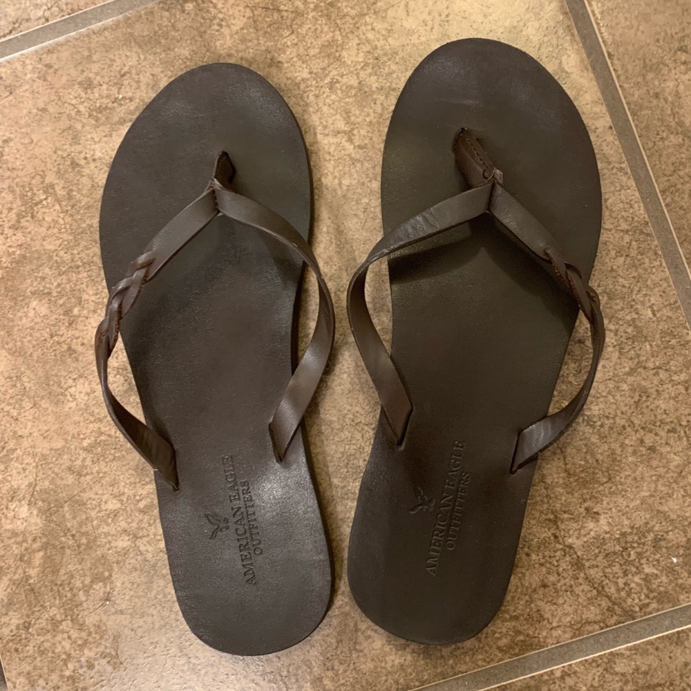 American Eagle leather braided flip flops